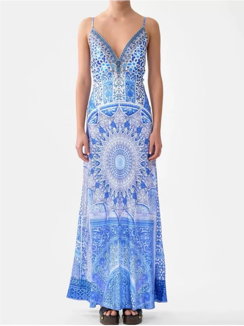 Camilla V-Neck Long Bias Slip Dress, Bosphorous, NWT, M
$550 $1,000